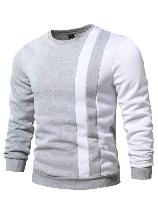 Sweatshirt décontracté pour hommes GORGLITTER avec col rond et couleur en bloc blanc et gris clair taille moyenne